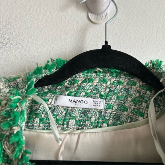 Mango Sz S Tweed Green Elegant Open Front Blazer - Picture 5 of 13